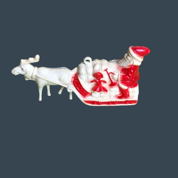 Irwin Celluloid Santa Sleigh Reindeer Vintage 1950's Christmas Decor Ornament To - Picture 2 of 10